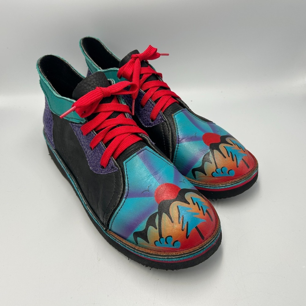 SoleTech Womens 11 Art to Wear Painted Leather Lace Shoes Multicolor Sunset Boho - Picture 4 of 10